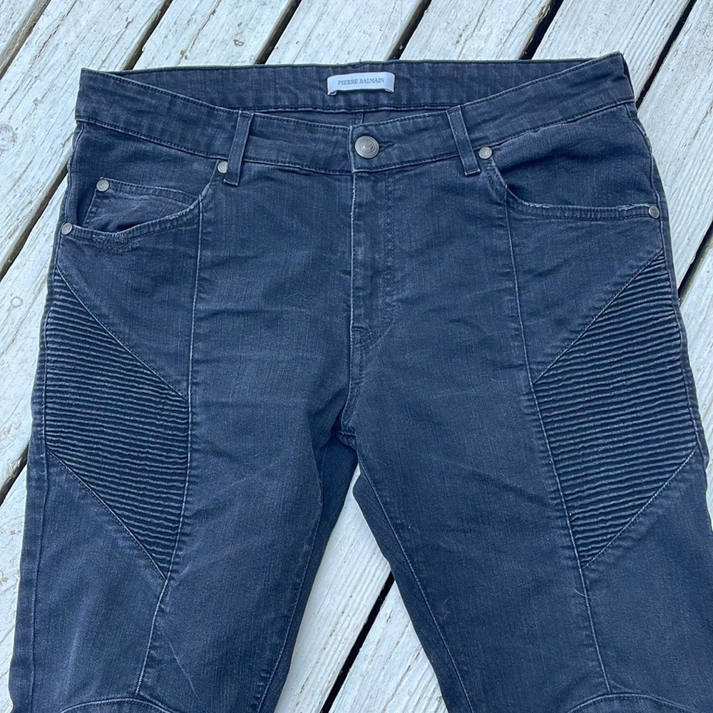 Pierre Balmain Biker Moto Black Skinny Jeans - Picture 3 of 15